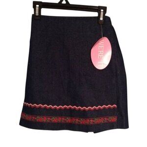 We're It Size 4 6X Skirt Straight Embroidery Floral Trim Blue Denim Jean NEW